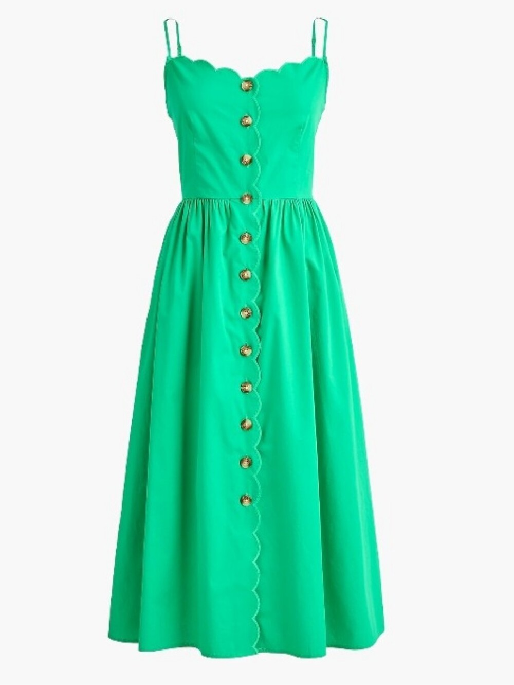 J. Crew Scallop-Edge Spaghetti Strap Midi Dress in Green Size 00 New